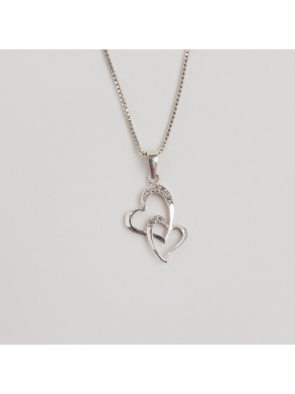 Sterling Silver Intertwined Double Heart Diamond Pendant Chain Necklace 18" 925